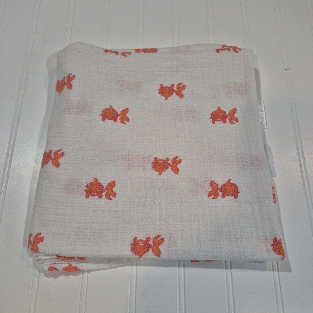 aden + anais Goldfish/Koi Fish White Orange Red Muslin Baby Blanket